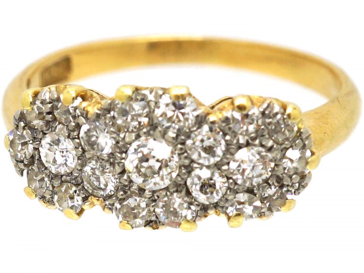 Edwardian 18ct Gold & Platinum, Diamond Triple Cluster Ring