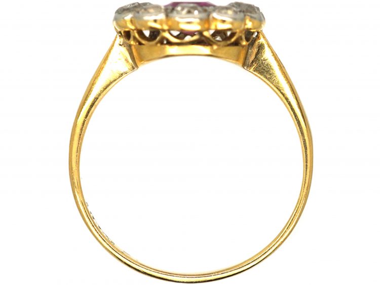 Edwardian 18ct Gold & Platinum, Burma Ruby & Diamond Cluster Ring