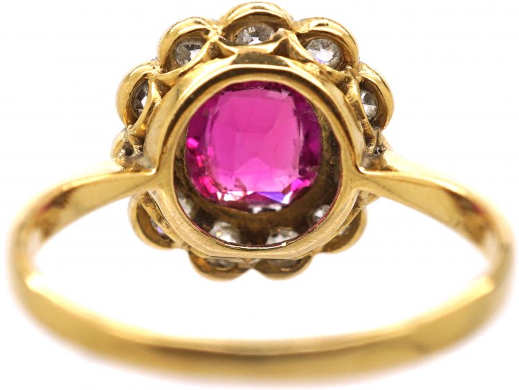 Edwardian 18ct Gold & Platinum, Burma Ruby & Diamond Cluster Ring