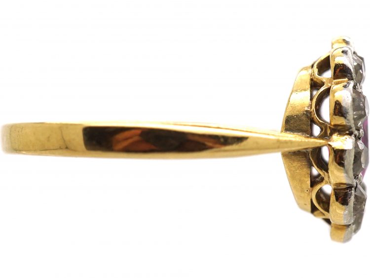 Edwardian 18ct Gold & Platinum, Burma Ruby & Diamond Cluster Ring