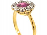 Edwardian 18ct Gold & Platinum, Burma Ruby & Diamond Cluster Ring