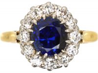 Edwardian 18ct Gold, Sapphire & Diamond Cluster Ring
