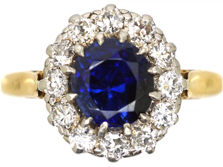 Edwardian 18ct Gold, Sapphire & Diamond Cluster Ring
