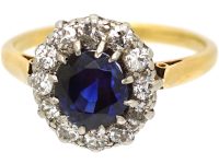 Edwardian 18ct Gold, Sapphire & Diamond Cluster Ring