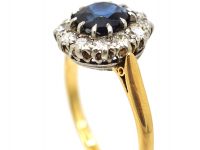 Edwardian 18ct Gold, Sapphire & Diamond Cluster Ring