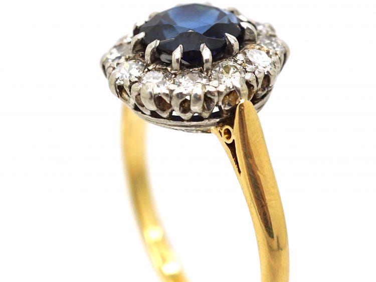 Edwardian 18ct Gold, Sapphire & Diamond Cluster Ring