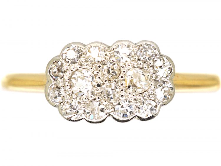 Edwardian 18ct Gold & Platinum, Double Cluster Diamond Ring