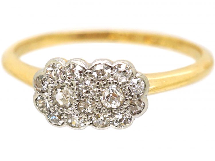 Edwardian 18ct Gold & Platinum, Double Cluster Diamond Ring