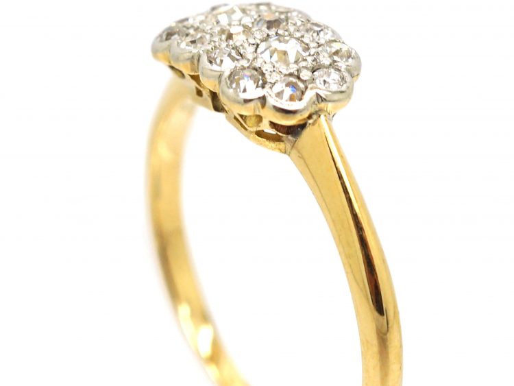 Edwardian 18ct Gold & Platinum, Double Cluster Diamond Ring