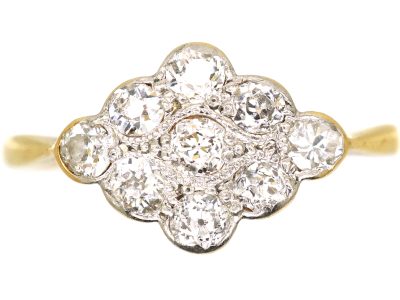 Edwardian 18ct Gold & Platinum, Diamond Shaped Diamond Cluster Ring