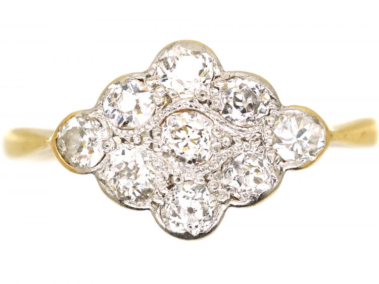 Edwardian 18ct Gold & Platinum, Diamond Shaped Diamond Cluster Ring