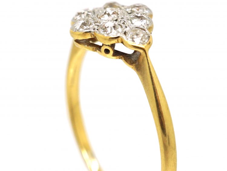 Edwardian 18ct Gold & Platinum, Diamond Shaped Diamond Cluster Ring