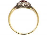 Edwardian 18ct Gold, Burma Ruby & Diamond Oval Cluster Ring