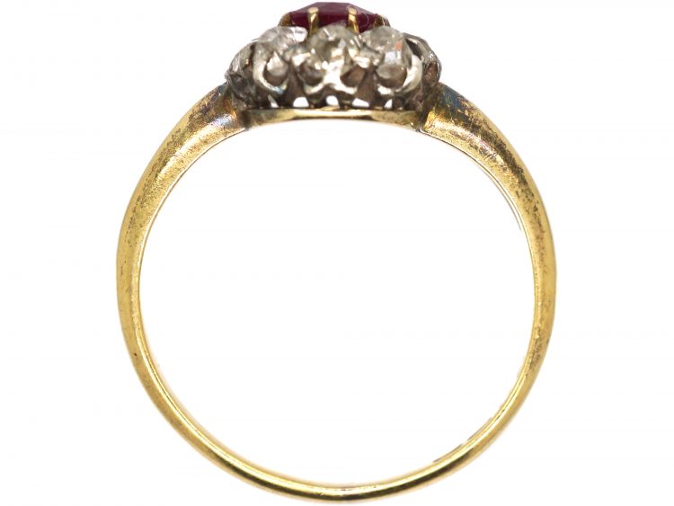 Edwardian 18ct Gold, Burma Ruby & Diamond Oval Cluster Ring