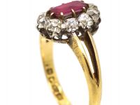 Edwardian 18ct Gold, Burma Ruby & Diamond Oval Cluster Ring