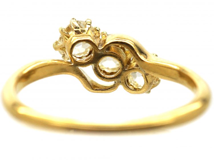 Edwardian 18ct gold, Three Stone Old Mine Cut Diamond Crossover Ring