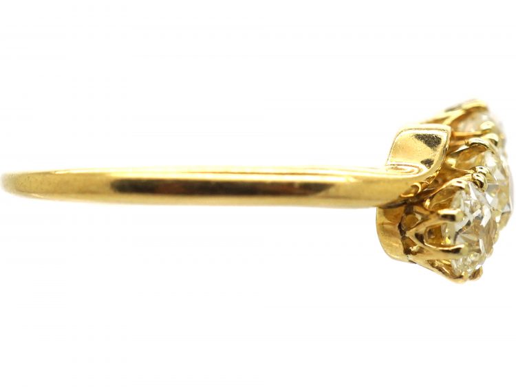 Edwardian 18ct gold, Three Stone Old Mine Cut Diamond Crossover Ring