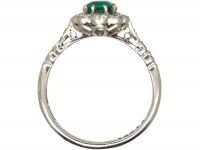 Edwardian Platinum, Diamond & Emerald Cluster Ring with Diamond Set Shoulders