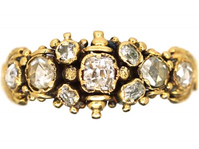 Georgian 18ct Gold & Old Mine Cut & Rose Cut Diamond Ring