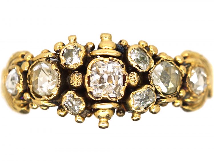 Georgian 18ct Gold & Old Mine Cut & Rose Cut Diamond Ring