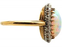 Early 20th Century French Import 18ct Gold Cluster Ring set with an Opal & Rose Diamonds