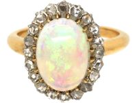 Early 20th Century French Import 18ct Gold Cluster Ring set with an Opal & Rose Diamonds