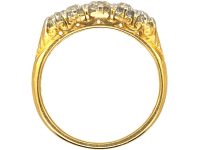 Victorian 18ct Gold, Five Stone Diamond Carved Half Hoop Ring