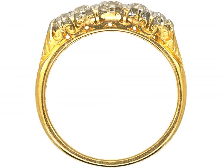Victorian 18ct Gold, Five Stone Diamond Carved Half Hoop Ring