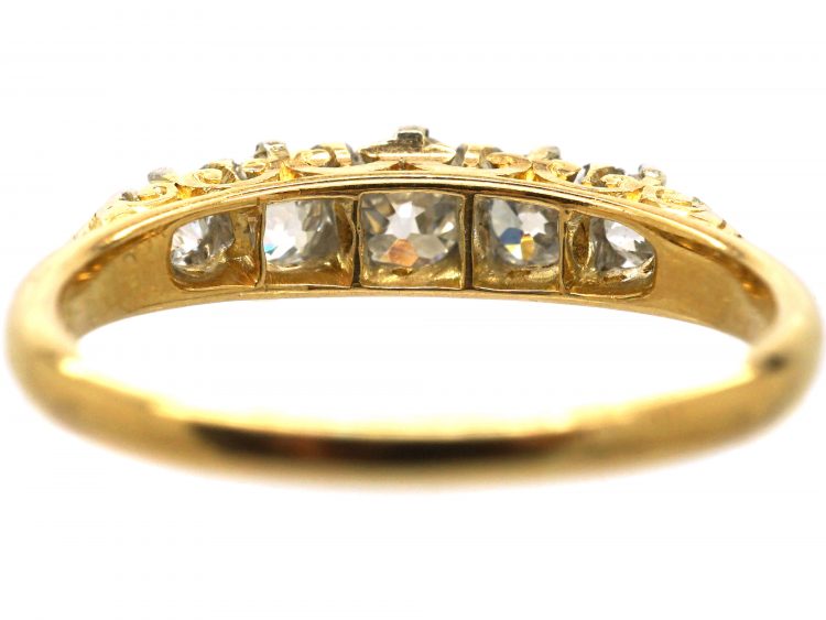 Victorian 18ct Gold, Five Stone Diamond Carved Half Hoop Ring
