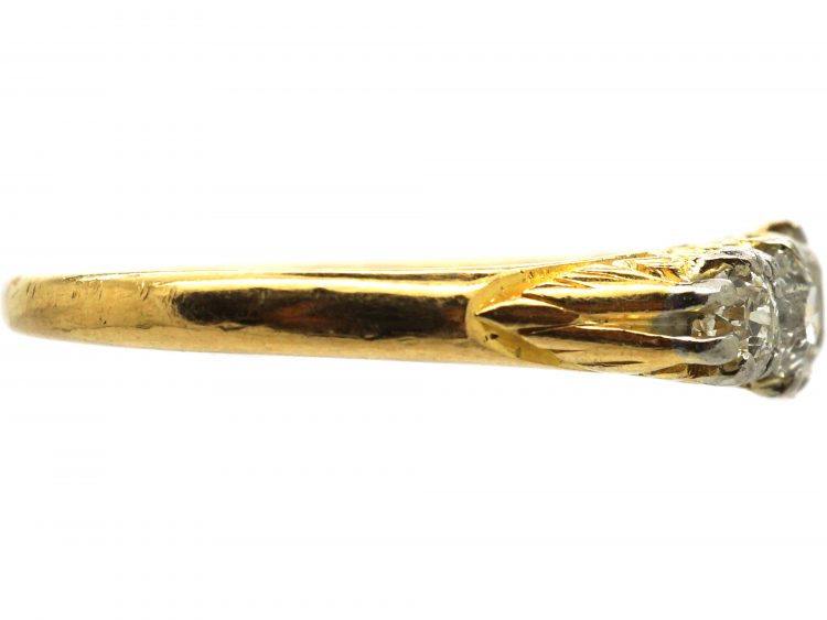 Victorian 18ct Gold, Five Stone Diamond Carved Half Hoop Ring