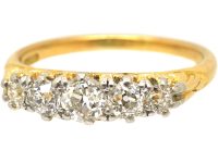 Victorian 18ct Gold, Five Stone Diamond Carved Half Hoop Ring