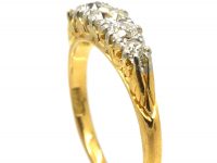 Victorian 18ct Gold, Five Stone Diamond Carved Half Hoop Ring