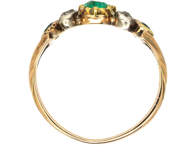 Georgian 18ct Gold & Silver, Pear Shaped Emerald & Diamond Ring