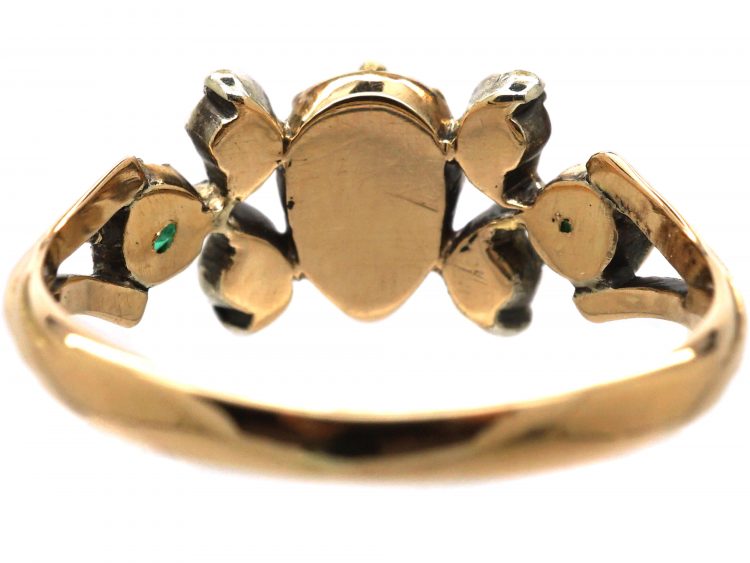Georgian 18ct Gold & Silver, Pear Shaped Emerald & Diamond Ring