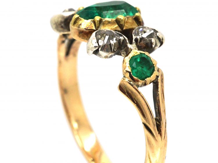 Georgian 18ct Gold & Silver, Pear Shaped Emerald & Diamond Ring
