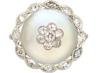 Edwardian 18ct Gold & Platinum, Moonstone & Diamond Cluster Ring