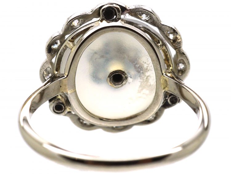 Edwardian 18ct Gold & Platinum, Moonstone & Diamond Cluster Ring