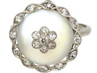 Edwardian 18ct Gold & Platinum, Moonstone & Diamond Cluster Ring