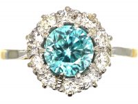 Art Deco 18ct Gold & Platinum. Zircon & Diamond Cluster Ring