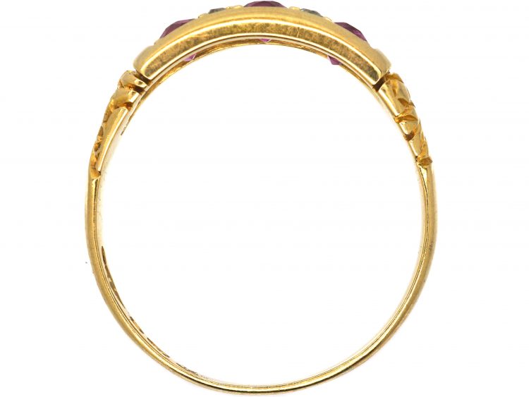 Victorian 18ct Gold, Three Stone Ruby & Diamond Ring