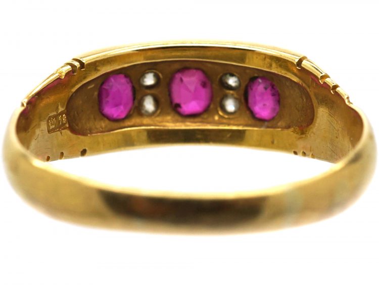 Victorian 18ct Gold, Three Stone Ruby & Diamond Ring