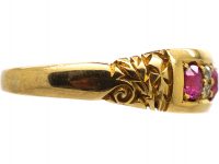 Victorian 18ct Gold, Three Stone Ruby & Diamond Ring