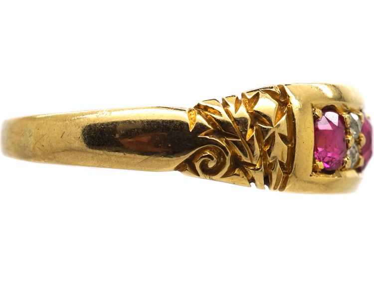Victorian 18ct Gold, Three Stone Ruby & Diamond Ring