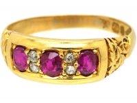 Victorian 18ct Gold, Three Stone Ruby & Diamond Ring