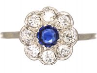 Edwardian Platinum, Sapphire & Diamond Cluster Ring