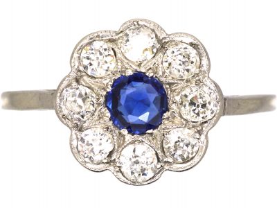 Edwardian Platinum, Sapphire & Diamond Cluster Ring