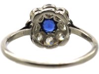 Edwardian Platinum, Sapphire & Diamond Cluster Ring