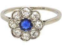 Edwardian Platinum, Sapphire & Diamond Cluster Ring