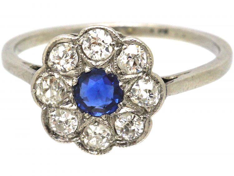 Edwardian Platinum, Sapphire & Diamond Cluster Ring