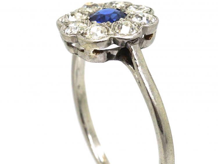 Edwardian Platinum, Sapphire & Diamond Cluster Ring